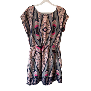 Geometric Patterned Pink and Black Dress